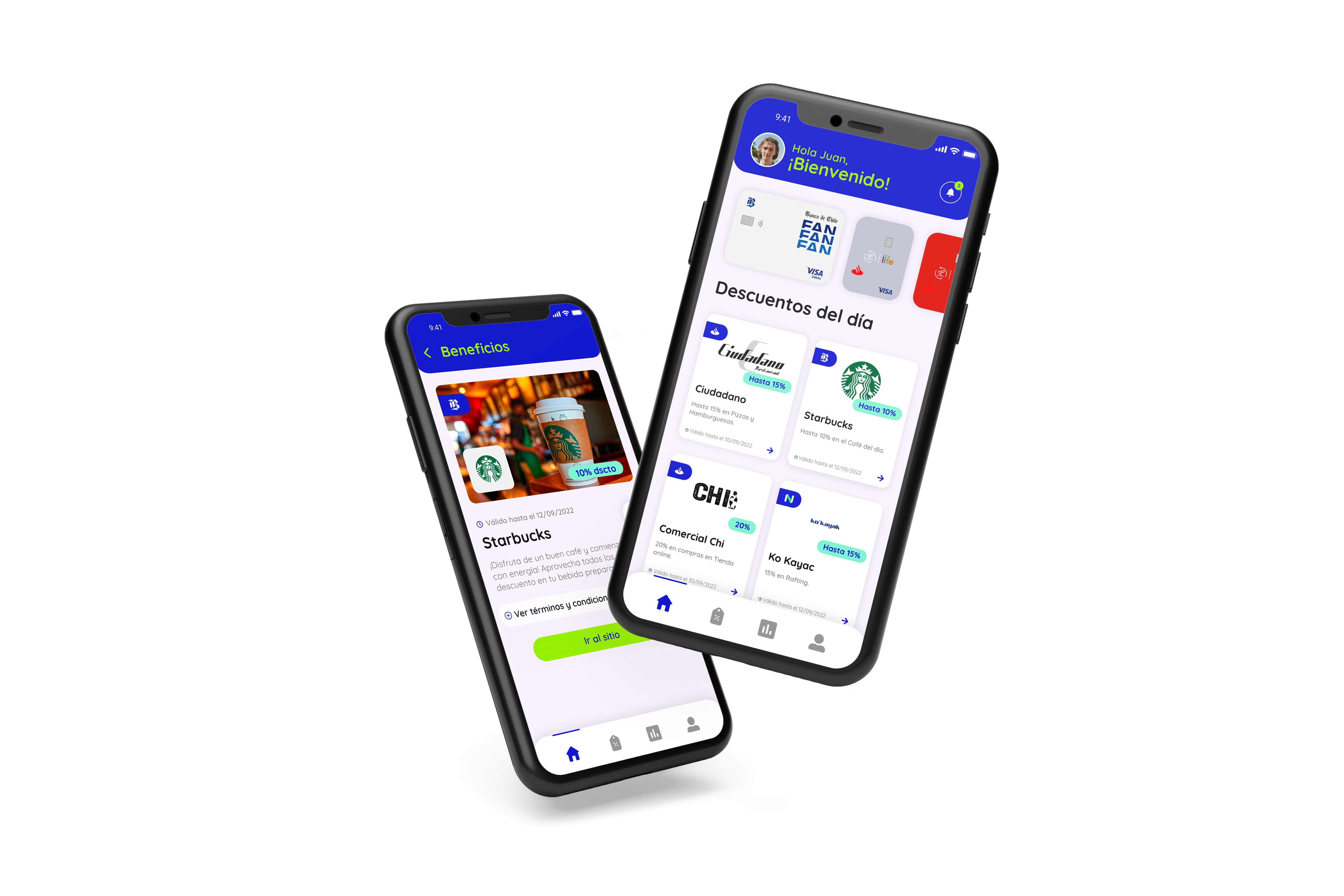 App Vive las Tarjetas mostrando detalle de beneficio y descuentos del día
